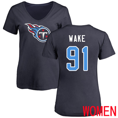 Tennessee Titans Navy Blue Women Cameron Wake Name and Number Logo NFL Football #91 T Shirt->women nfl jersey->Women Jersey